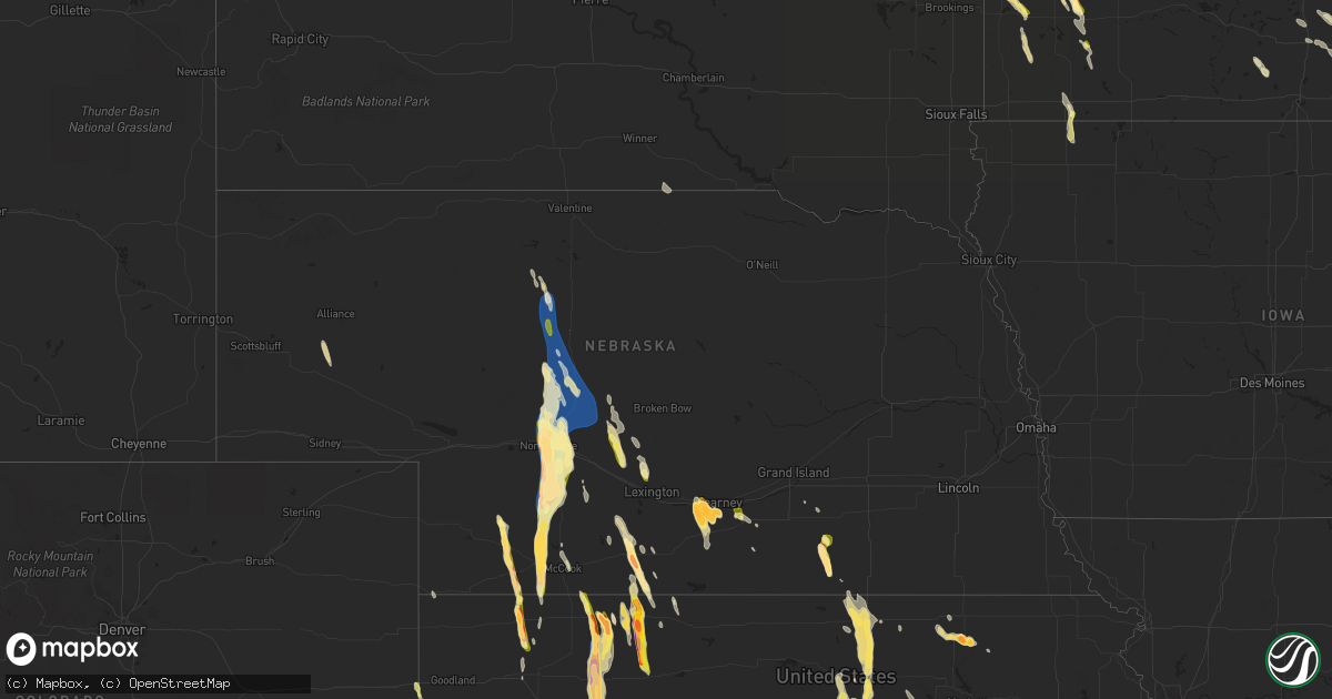 Hail map in Nebraska on July 22, 2023