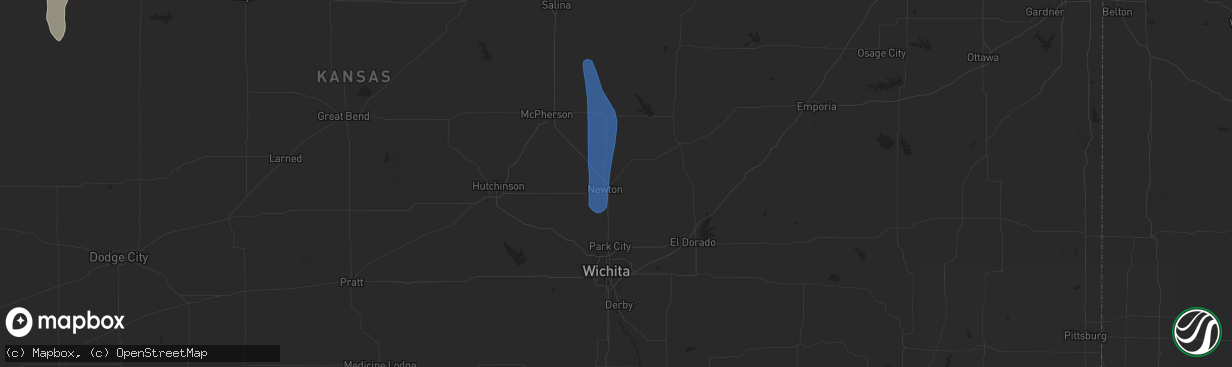 Hail map in Newton, KS on July 22, 2023