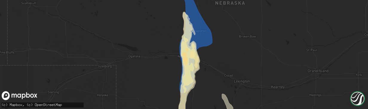 Hail map in North Platte, NE on July 22, 2023