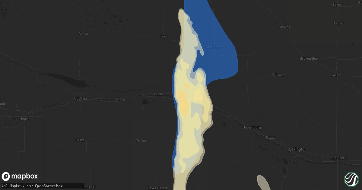 Hail map in North Platte, NE on July 22, 2023