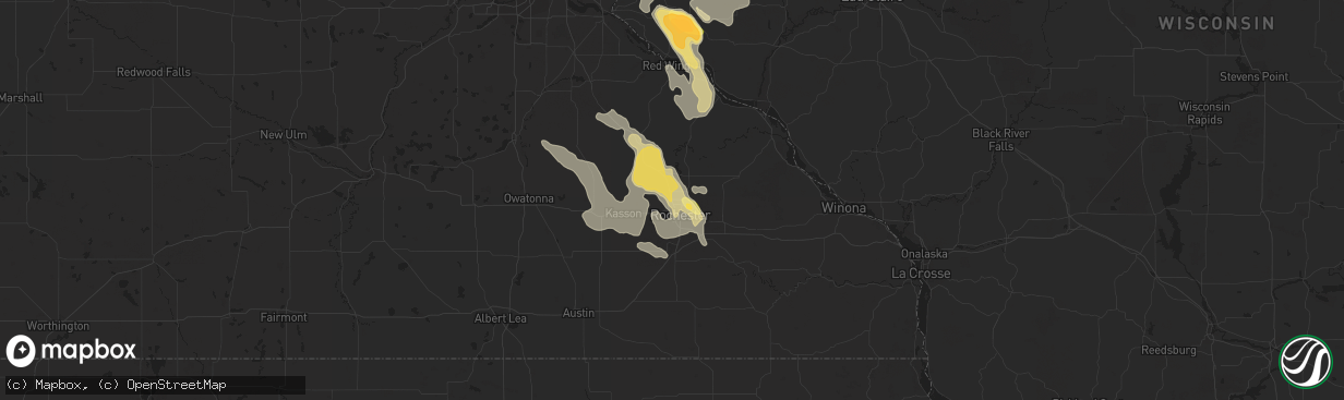 Hail map in Rochester, MN on July 22, 2023