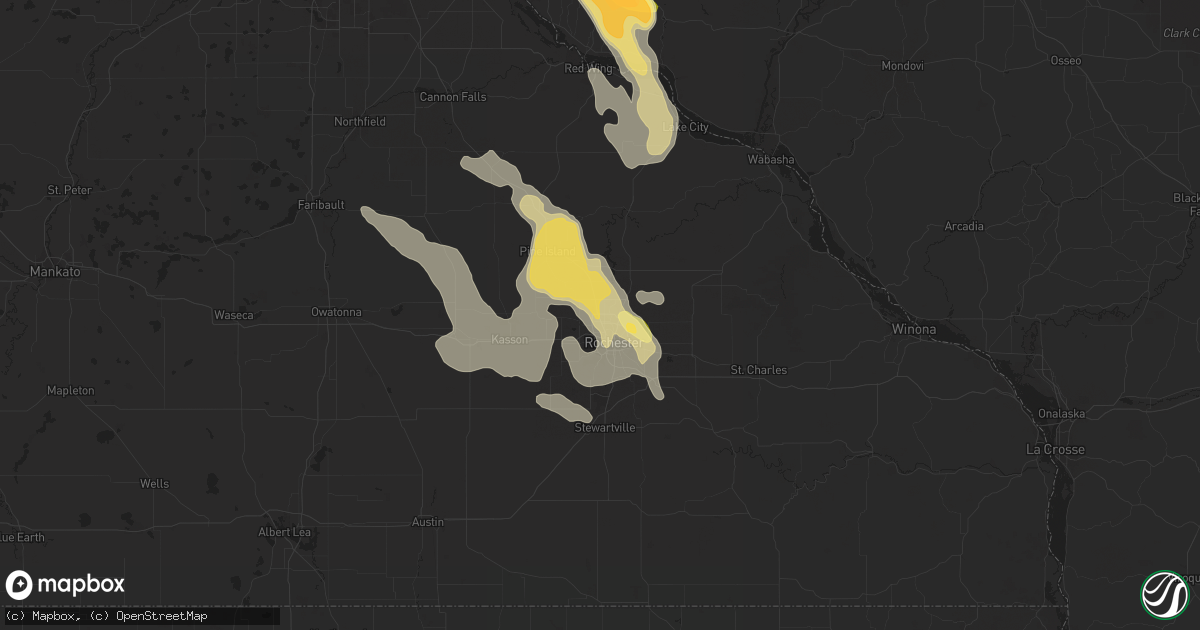 Hail map in Rochester, MN on July 22, 2023