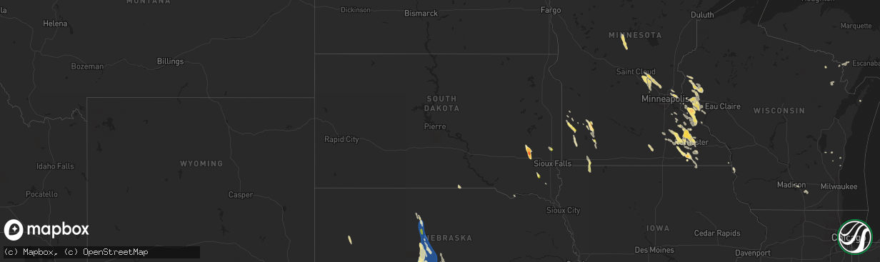 Hail map in South Dakota on July 22, 2023