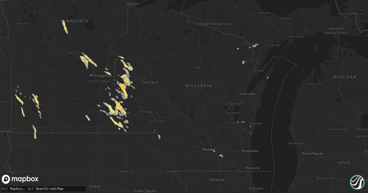 Hail map in Wisconsin on July 22, 2023