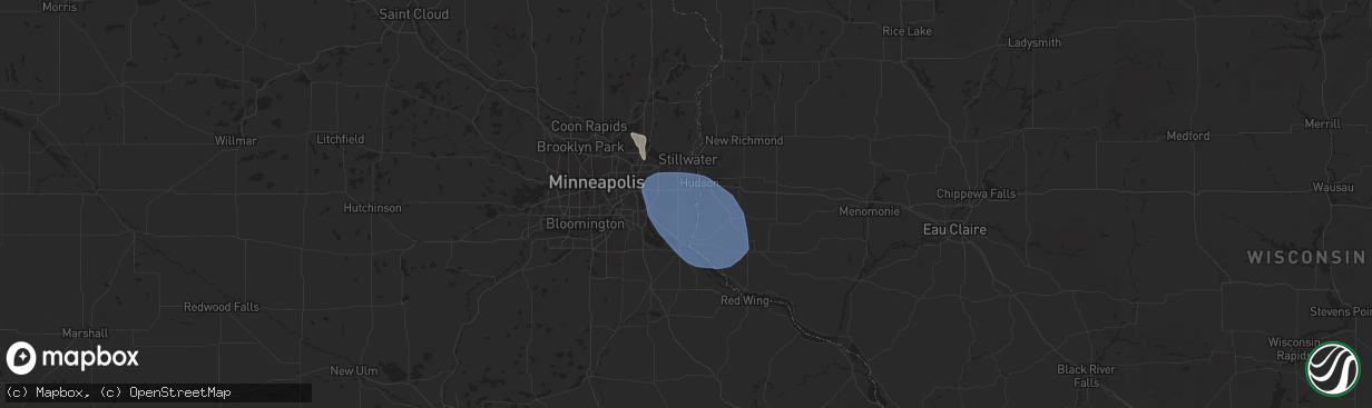 Hail map in Afton, MN on July 22, 2024