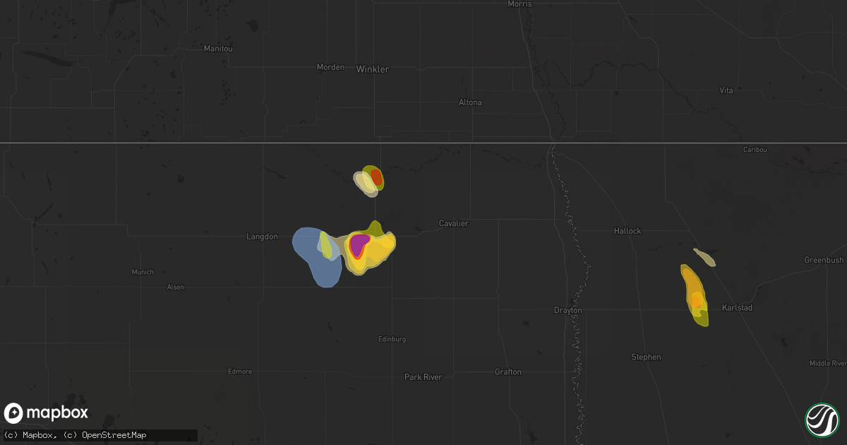 Hail map in Cavalier, ND on July 22, 2024