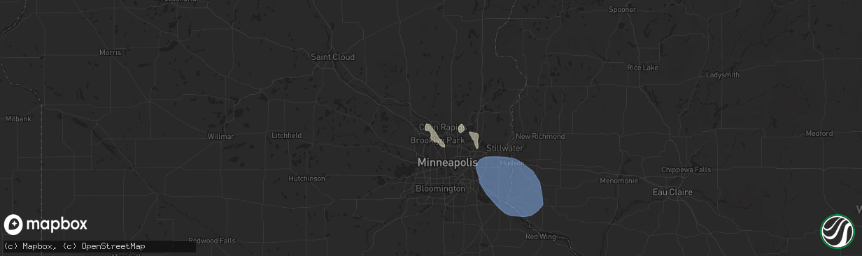 Hail map in Champlin, MN on July 22, 2024