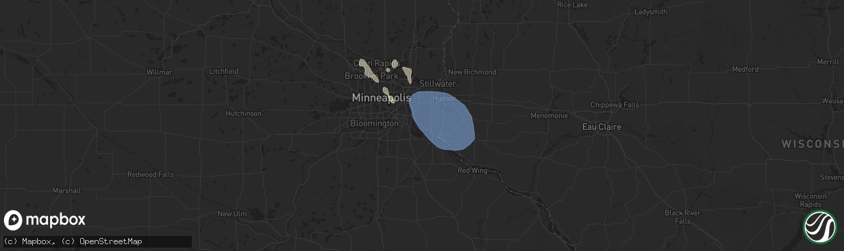 Hail map in Cottage Grove, MN on July 22, 2024