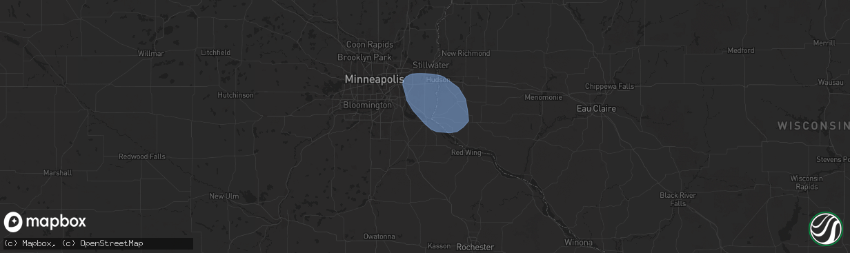 Hail map in Hastings, MN on July 22, 2024