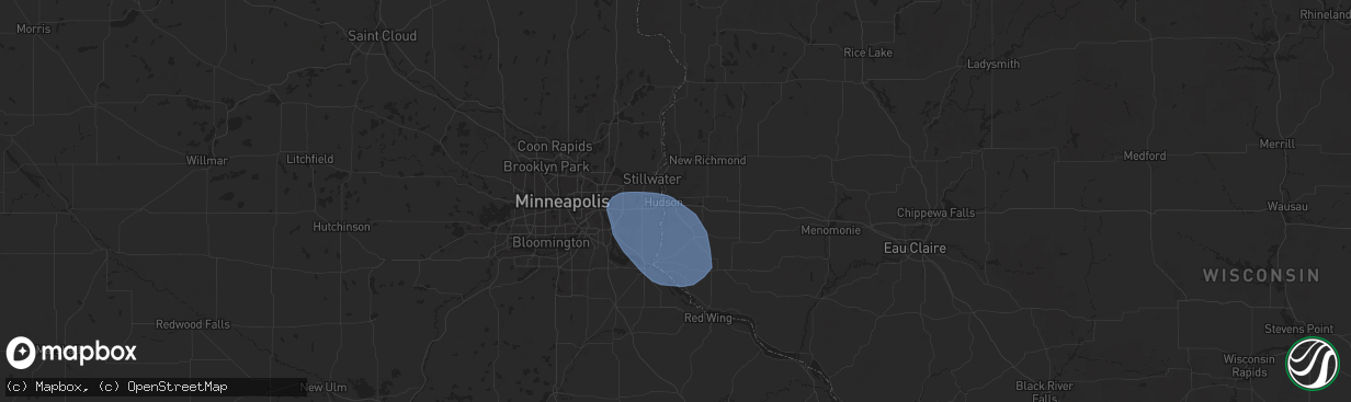 Hail map in Hudson, WI on July 22, 2024