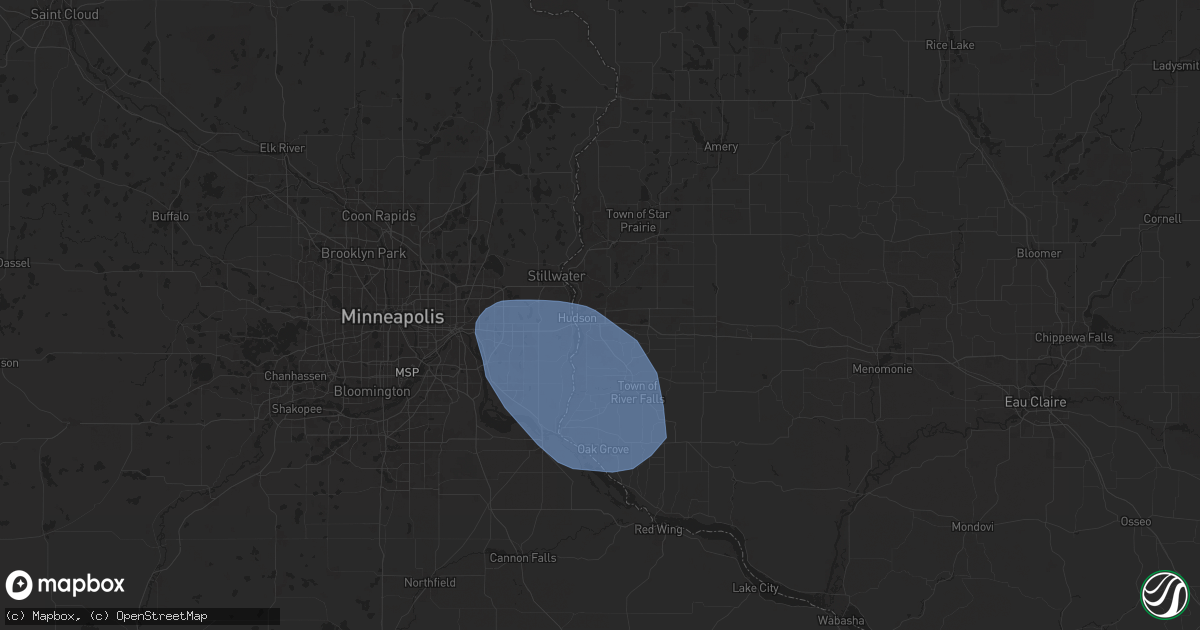 Hail map in Hudson, WI on July 22, 2024