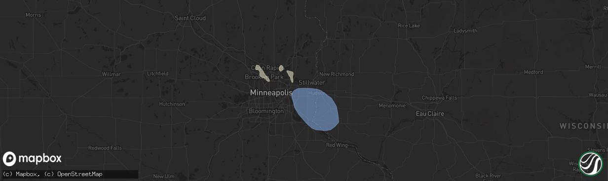 Hail map in Lake Elmo, MN on July 22, 2024