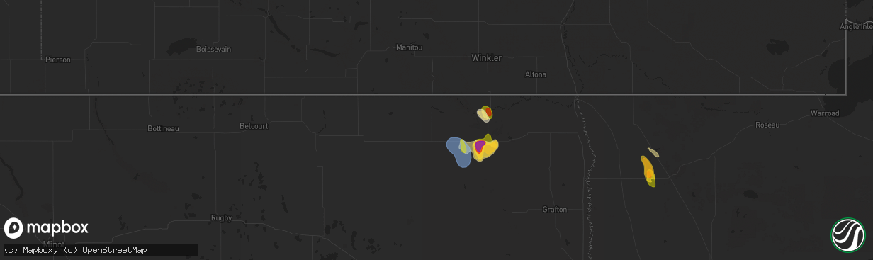 Hail map in Langdon, ND on July 22, 2024