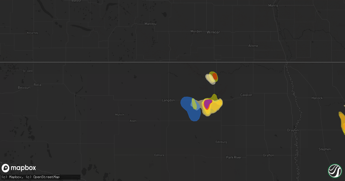 Hail map in Langdon, ND on July 22, 2024