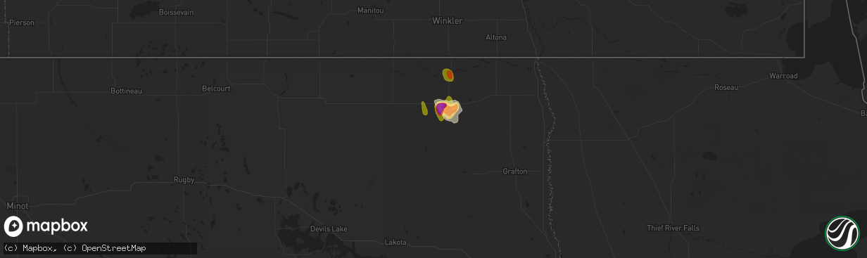 Hail map in Milton, ND on July 22, 2024