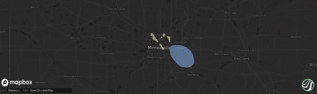 Hail map in Minneapolis, MN on July 22, 2024