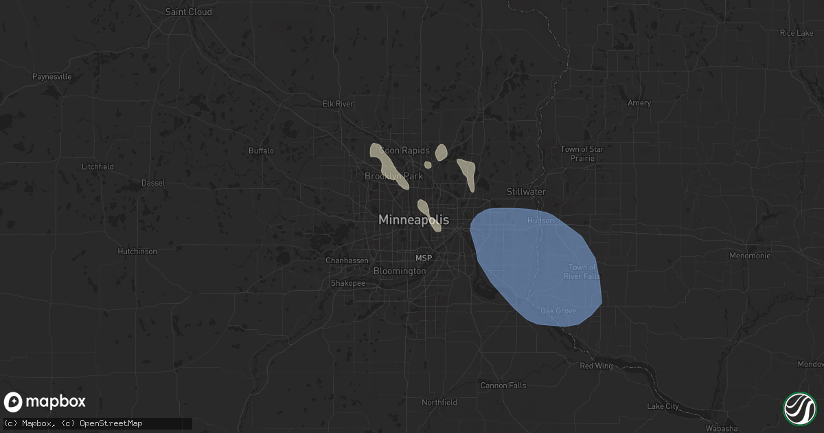 Hail map in Minneapolis, MN on July 22, 2024