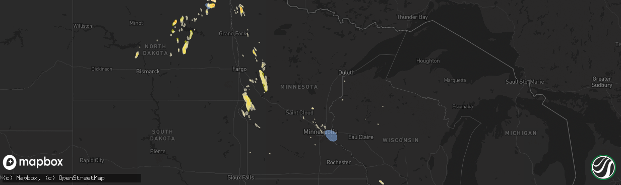 Hail map in Minnesota on July 22, 2024