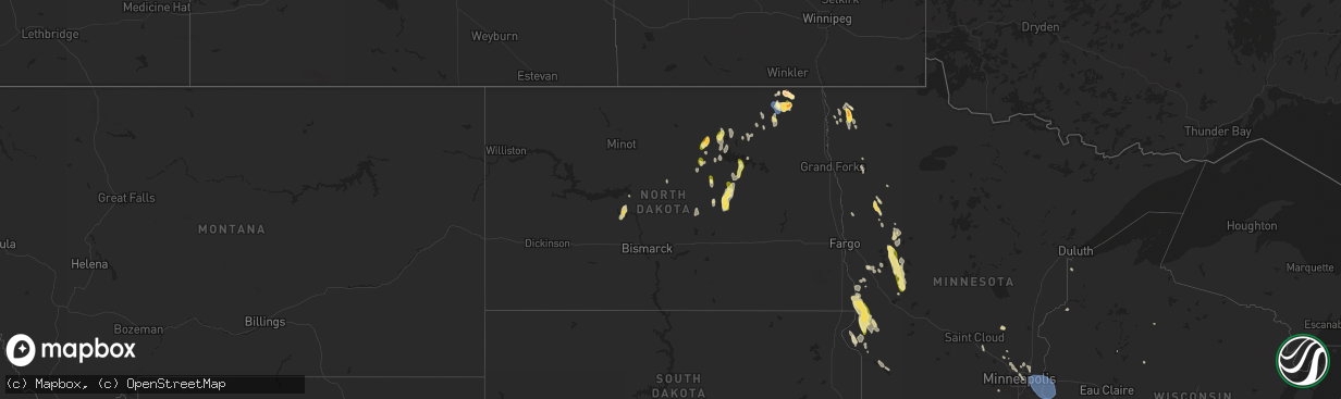 Hail map in North Dakota on July 22, 2024