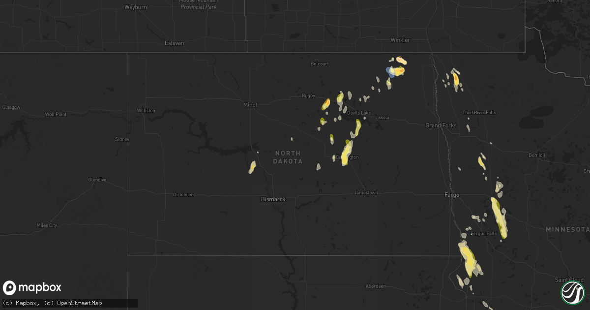 Hail map in North Dakota on July 22, 2024