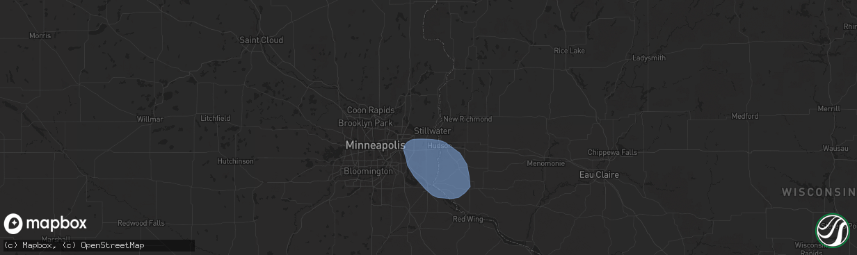 Hail map in Stillwater, MN on July 22, 2024