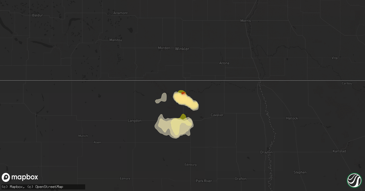 Hail map in Walhalla, ND on July 22, 2024