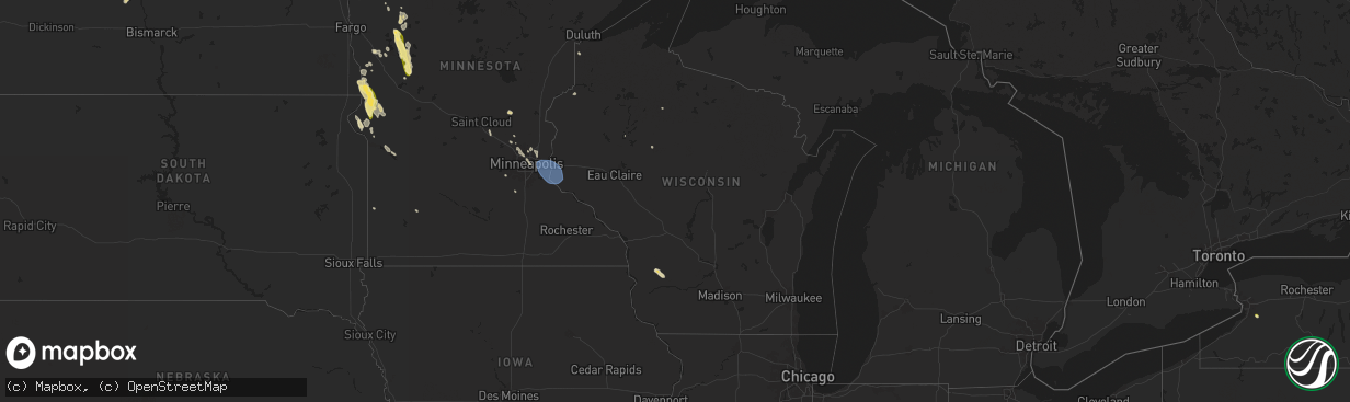 Hail map in Wisconsin on July 22, 2024