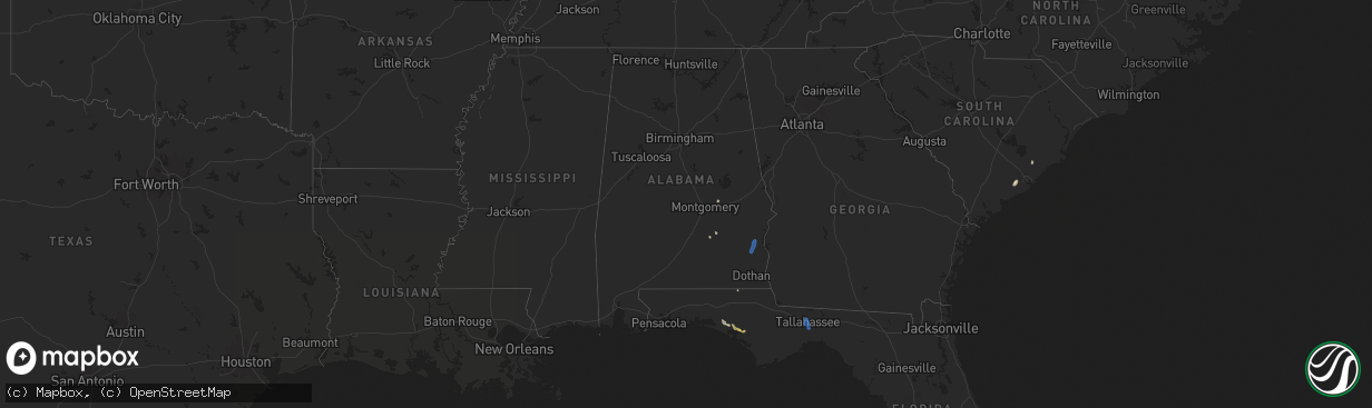 Hail map in Alabama on July 22, 2025