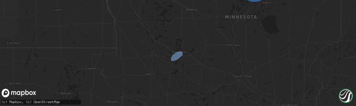 Hail map in Alexandria, MN on July 22, 2025