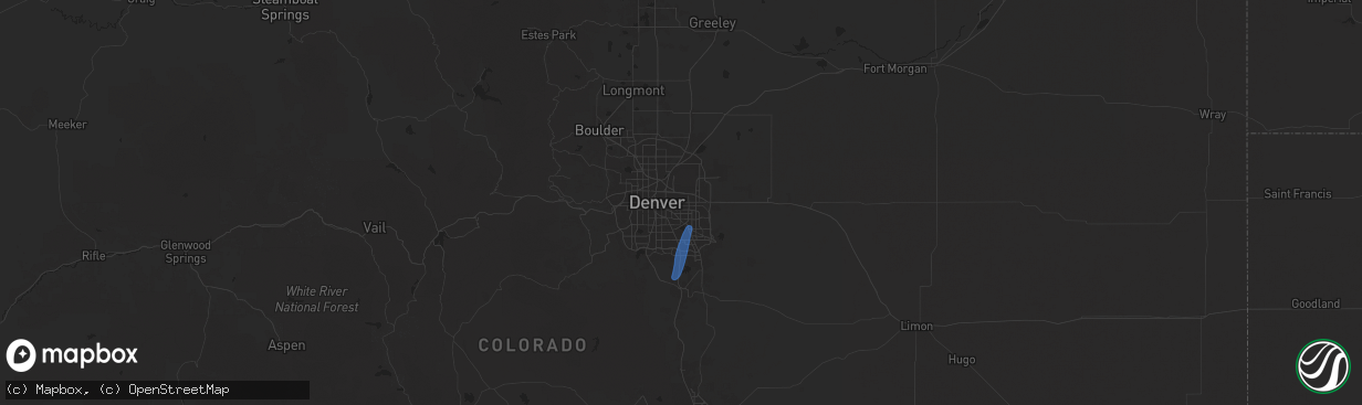 Hail map in Aurora, CO on July 22, 2025