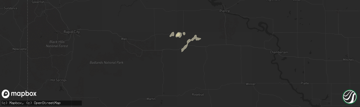 Hail map in Belvidere, SD on July 22, 2025