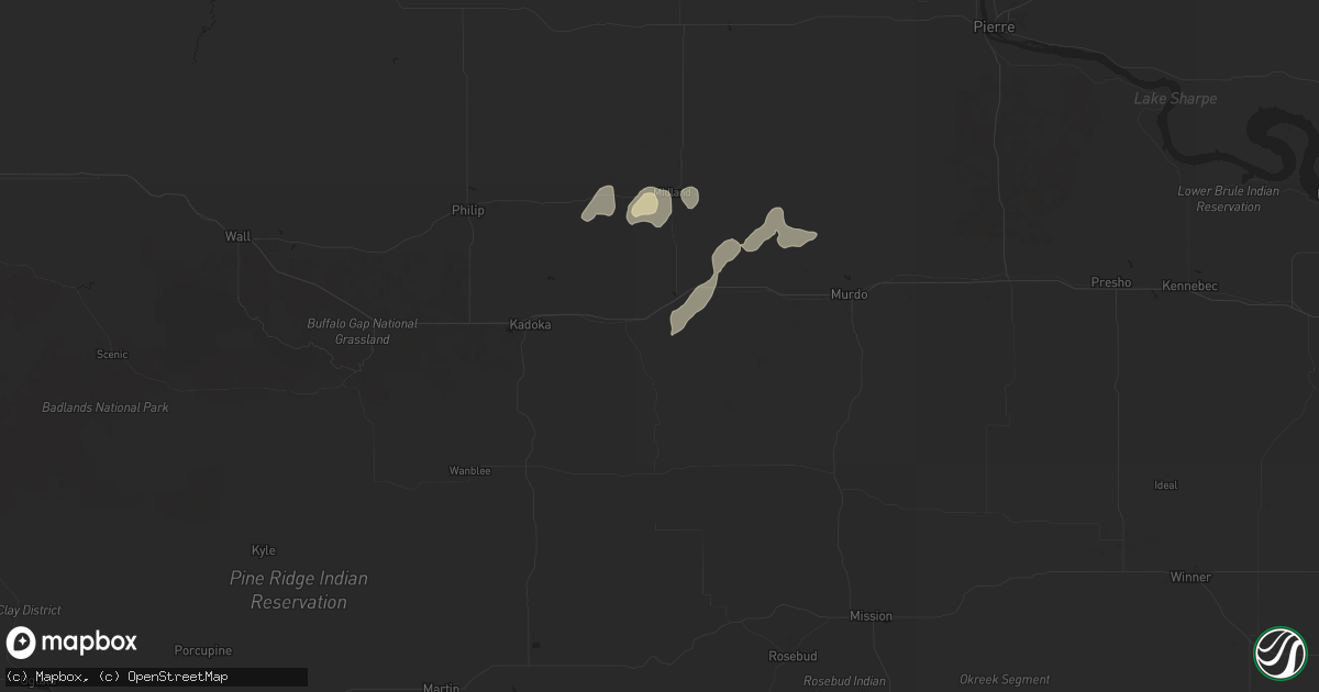 Hail map in Belvidere, SD on July 22, 2025