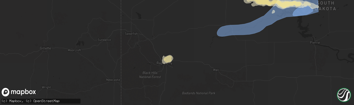 Hail map in Box Elder, SD on July 22, 2025