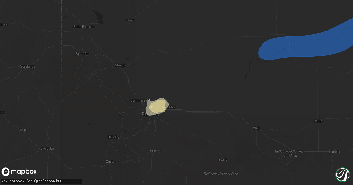 Hail map in Box Elder, SD on July 22, 2025