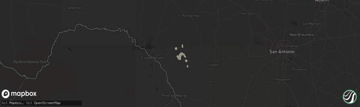 Hail map in Brackettville, TX on July 22, 2025
