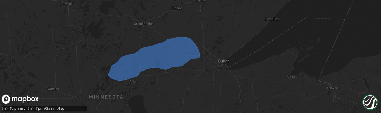Hail map in Brookston, MN on July 22, 2025