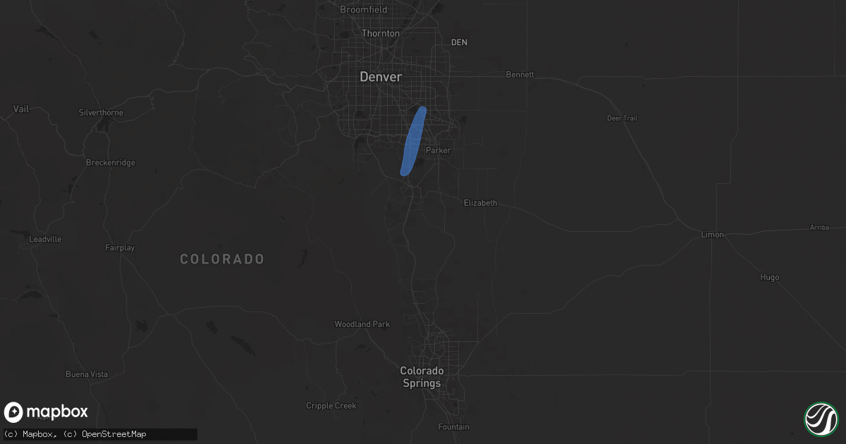 Hail map in Castle Rock, CO on July 22, 2025