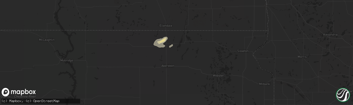 Hail map in Columbia, SD on July 22, 2025