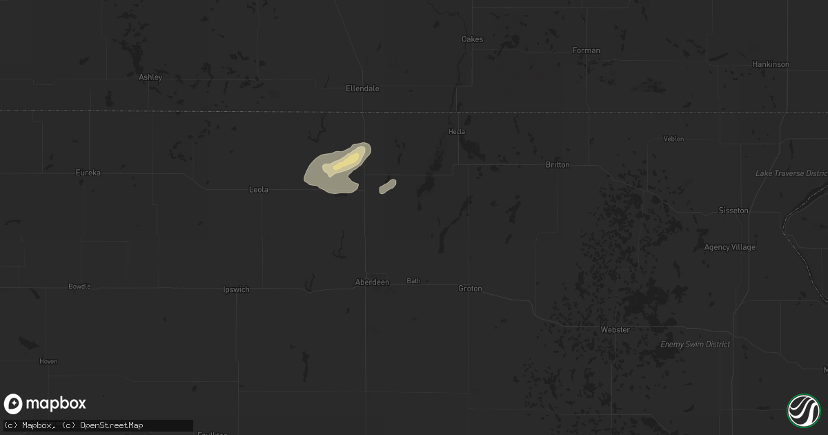 Hail map in Columbia, SD on July 22, 2025