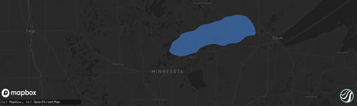 Hail map in Crosby, MN on July 22, 2025