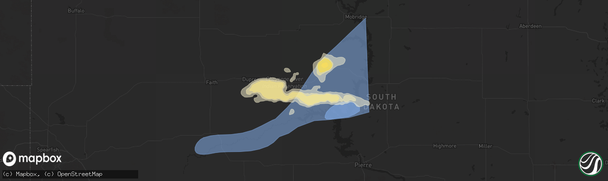 Hail map in Eagle Butte, SD on July 22, 2025