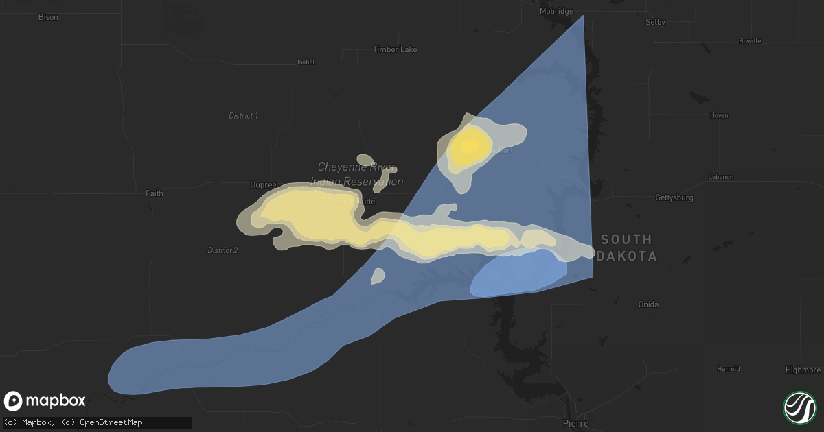 Hail map in Eagle Butte, SD on July 22, 2025