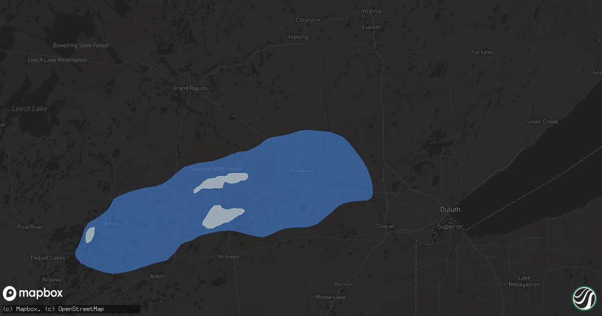 Hail map in Floodwood, MN on July 22, 2025