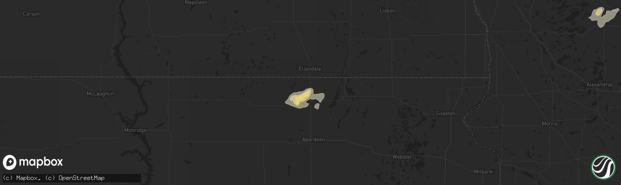 Hail map in Frederick, SD on July 22, 2025