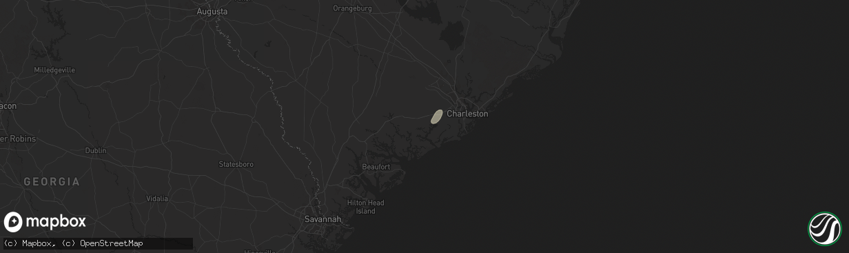 Hail map in Hollywood, SC on July 22, 2025
