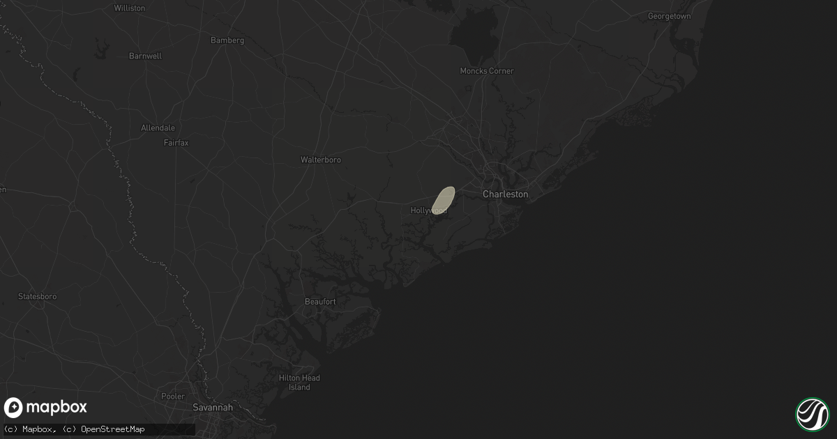 Hail map in Hollywood, SC on July 22, 2025