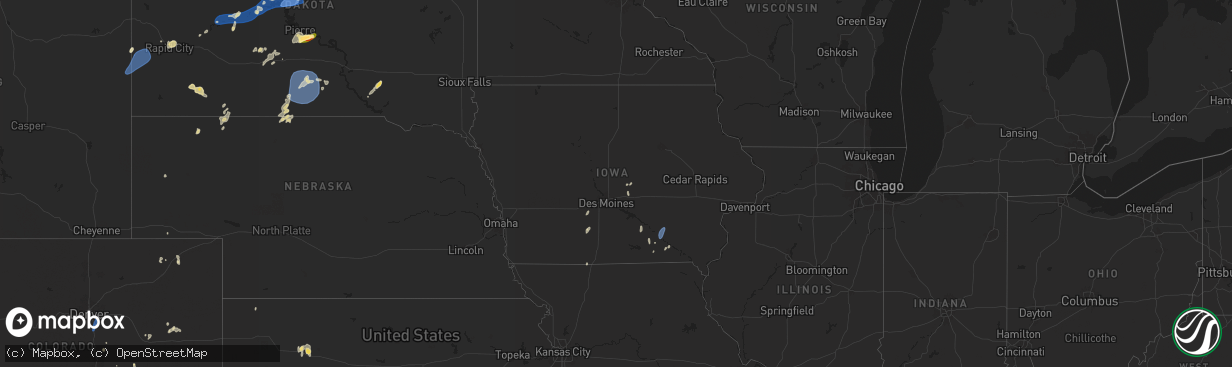 Hail map in Iowa on July 22, 2025