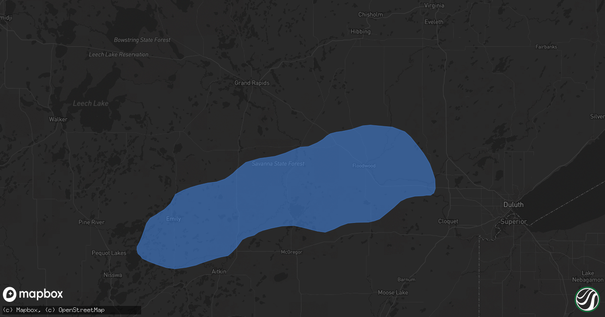 Hail map in Jacobson, MN on July 22, 2025