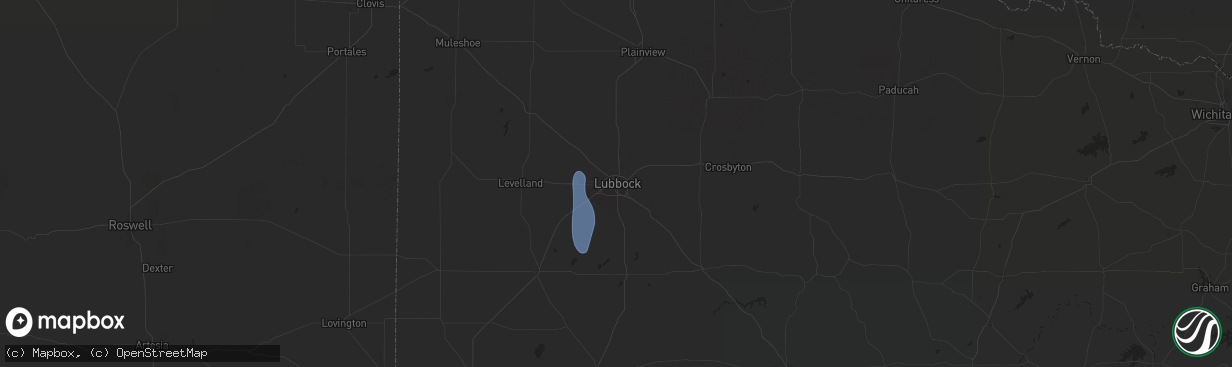 Hail map in Lubbock, TX on July 22, 2025