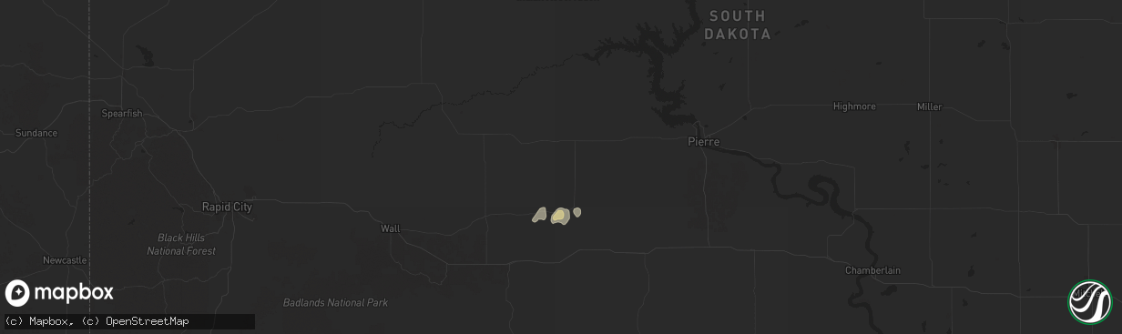 Hail map in Midland, SD on July 22, 2025